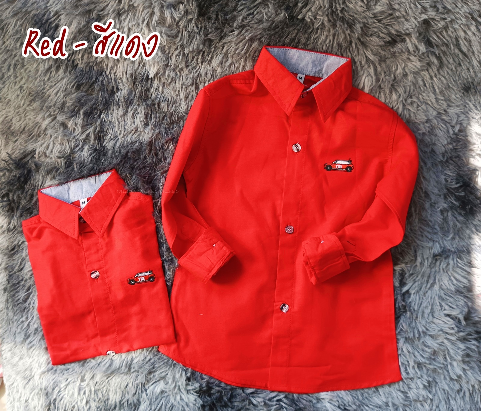 mini เสื้อเชิ้ตเด็ก แขนยาว คอปก สีแดง 8เดือน-10ขวบ