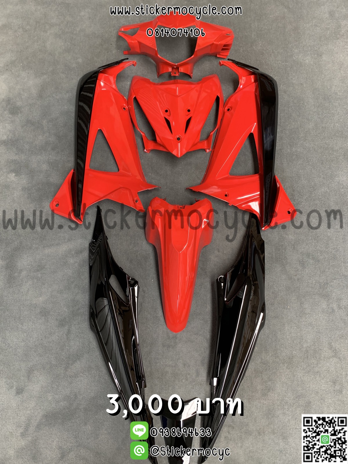 ชุดสี Honda Wave100X,125X สีแดงดำ งานเทียม Abs ฮอนด้าเวฟ100X เวฟ125X