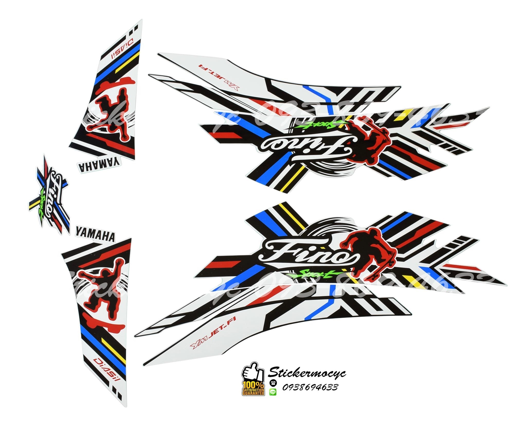 Sticker 3M Yamaha Fino Sport ปี 2014 รุ่น 28 ติดรถสี ฟ้า ขาว (เคลือบเงา) สติ๊กเกอร์ 3 M แท้ สติ๊กเกอร์ติดมอไซค์ ยามาฮ่า ฟีโน่