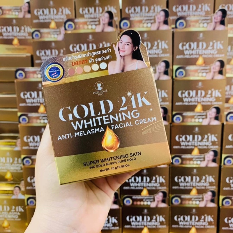 🔥ครีมทองคำ 1 กระปุก แถม สบู่ทองคำ 1 ก้อนฟรี🔥 Gold 24k Whitening Anti-Melasma Facial Cream 15 g ครีมบำรุงผิวหน้า