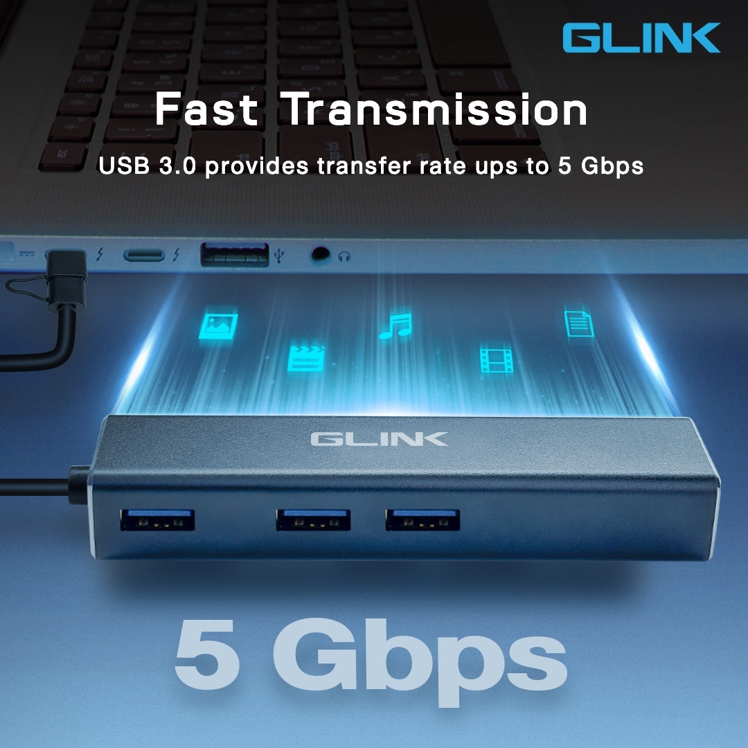 GL-034 GLINK USB3.0 + Type-C Hub+Gigabit ADAPTER SKU-02872