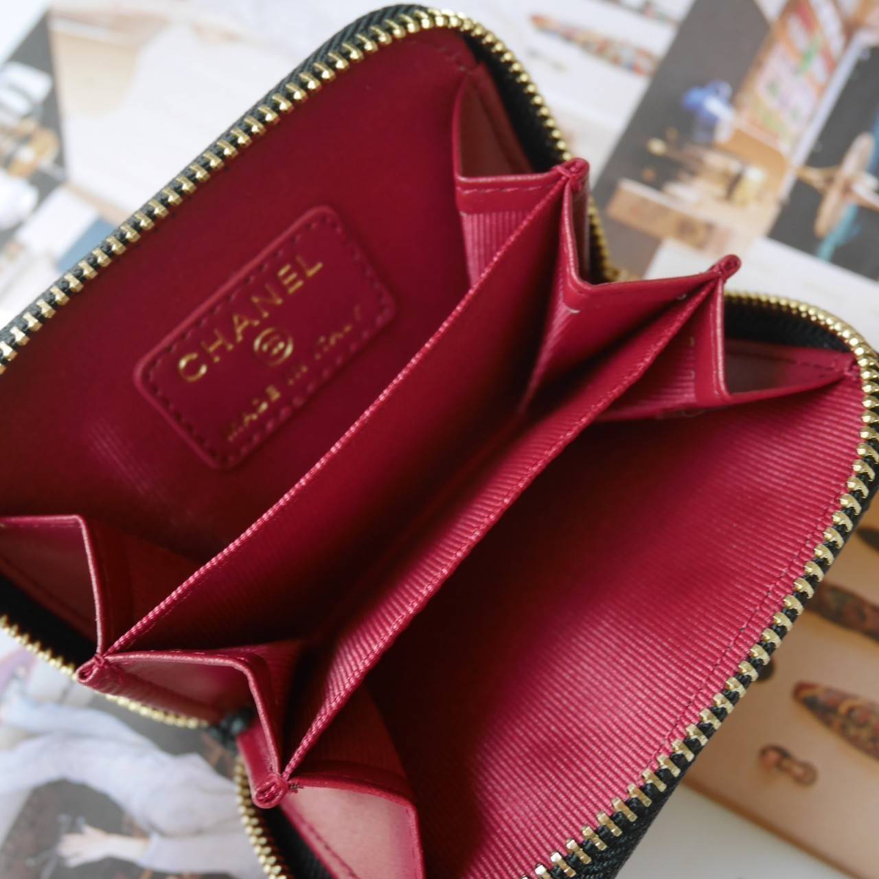 กระเป๋าสตางค์ใบสั้นซิปรอบเรียบรหรูดูแพงแบรนด์เนมชาแนลพรีเมี่ยมกิ๊ฟ Chanel Premium gift-หนังคาเวียร์สีดำอะไหล่ทอง