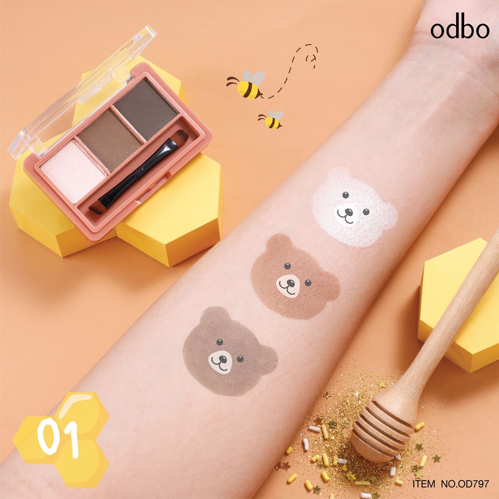 โอดีบีโอ พาเลทเขียนคิ้ว พาเลทคิ้วแบบฝุ่น 1.5g OD797 odbo 3 Color Matches of Brows ❤