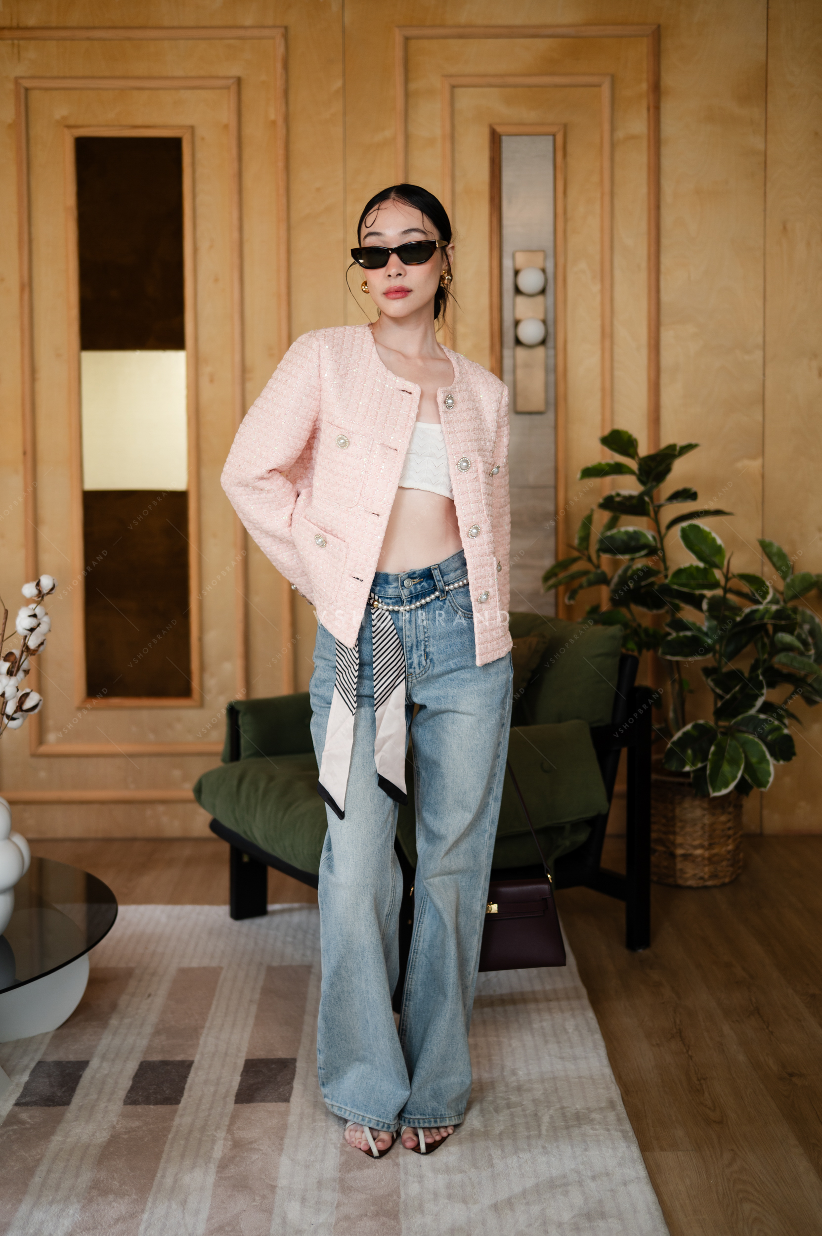 เสื้อคลุมผ้าทวิตทอตารางเลื่อม 4 กระเป๋า