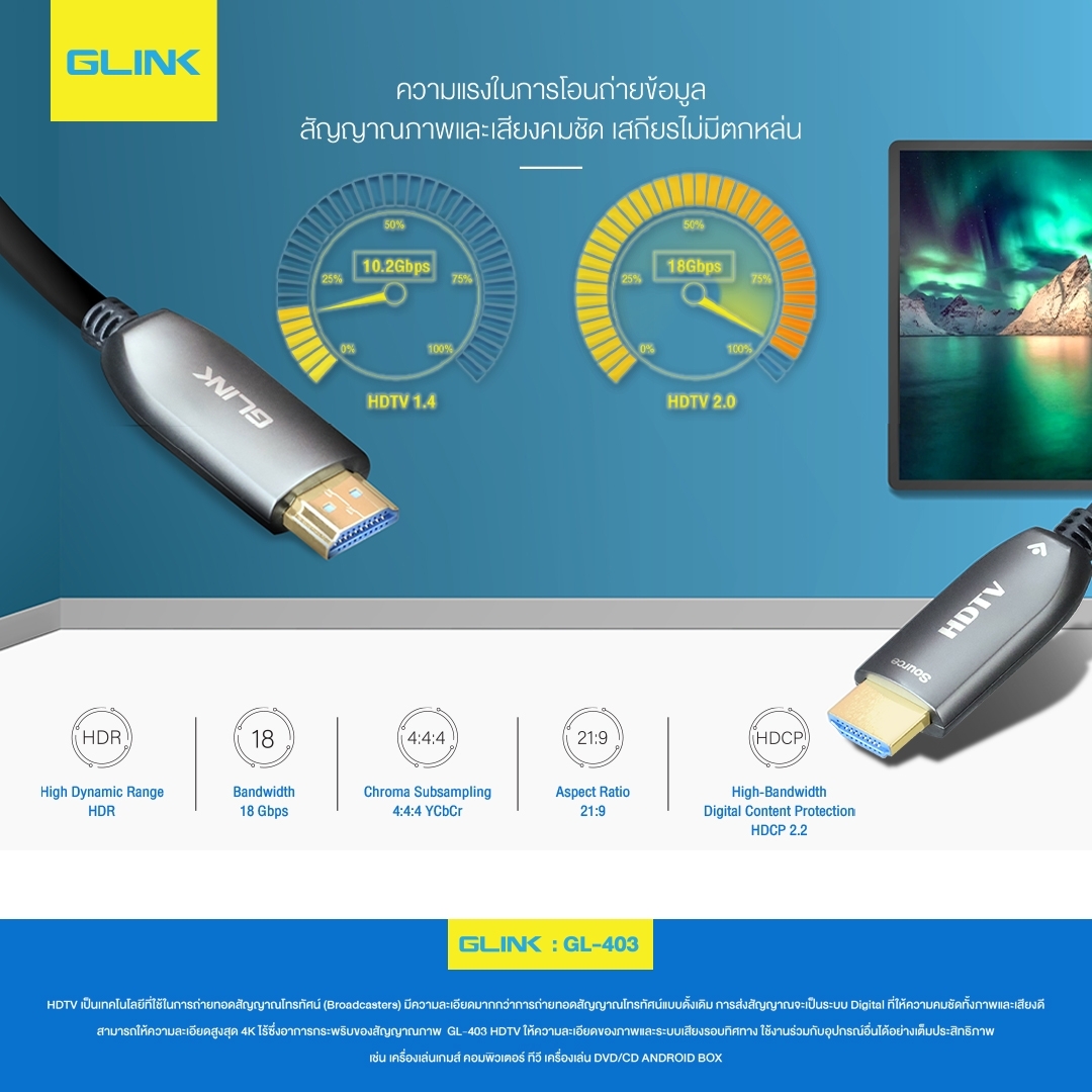 GL-403 GLINK FIBER OPTIC HDTV CABLE 4K/60Hz. SKU-02569