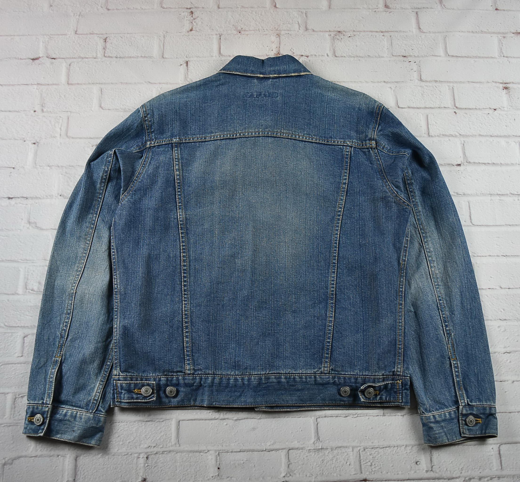 OPEN DICH อกจริง 42 ไซส์ L เสื้อแจ็คเก็ตยีนส์ แขนยาว ผู้ชาย สีฟอกซีด ทรงสวย มีกระเป๋าข้าง ใส่คลุมกันแดด