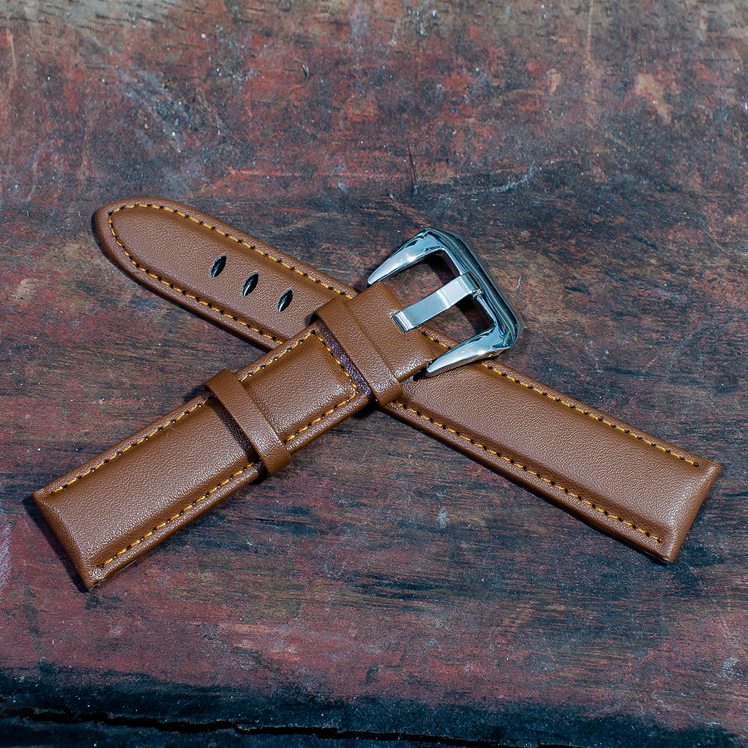 สายนาฬิกาหนังวัว SET04 Leather Strap สีน้ำตาล Brown ขนาด 20 , 22 ,24 มม สำหรับ Rolex,Seiko,Panerai
