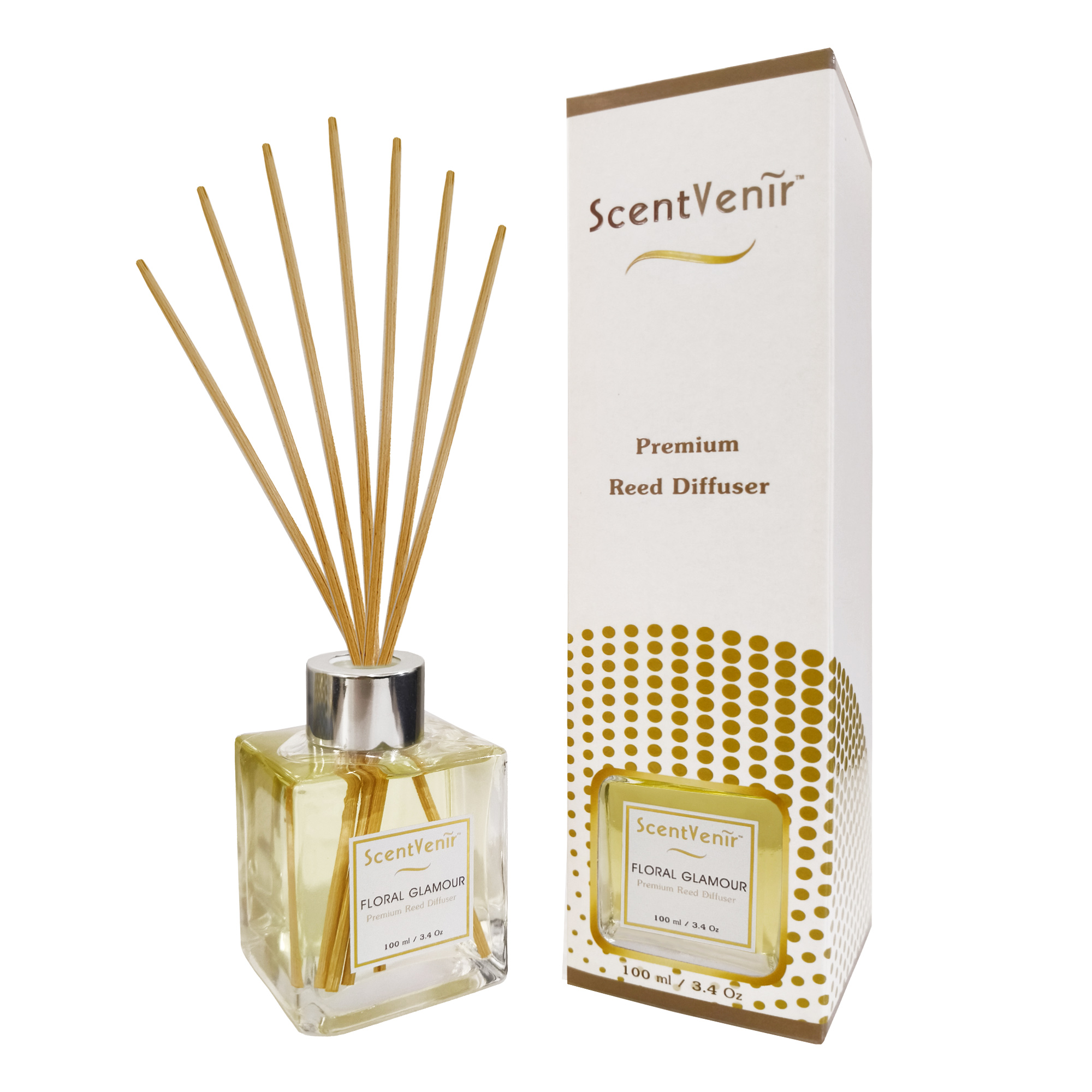 ScentVenir FLORAL GLAMOUR Scent Diffuser น้ำหอมกระจายกลิ่น น้ำหอมปรับอากาศ ไม้หวาย ก้านไม้ ก้านหวาย ก้านไม้หอม กลิ่น ฟลอรัล กลามัวร์ สัมผัสกับกลิ่นแห่งหมู่มวลดอกไม้ หอมหวาน สดชื่น อโรม่า สูตรน้ำมันหอมระเหยแท้กับหัวน้ำหอมเกรดสูง ขนาด 100ml ใช้นาน 5 เดือน