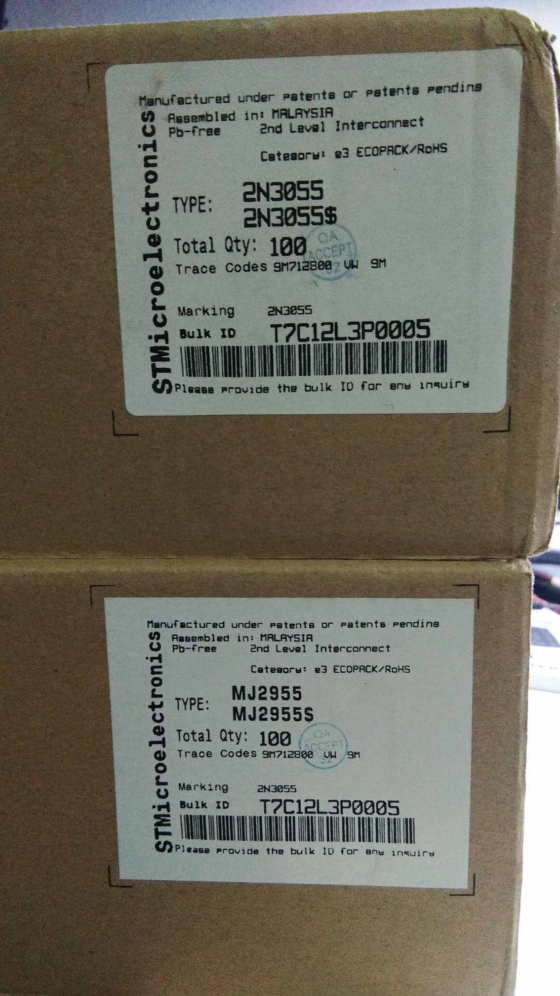 MJ2955 TO-3 PNP 100V 15AเกรดB ทำขยายเสียงได้(ไม่แนะนำไปทำเครื่องน็อคปลาคุณภาพต่ำ)