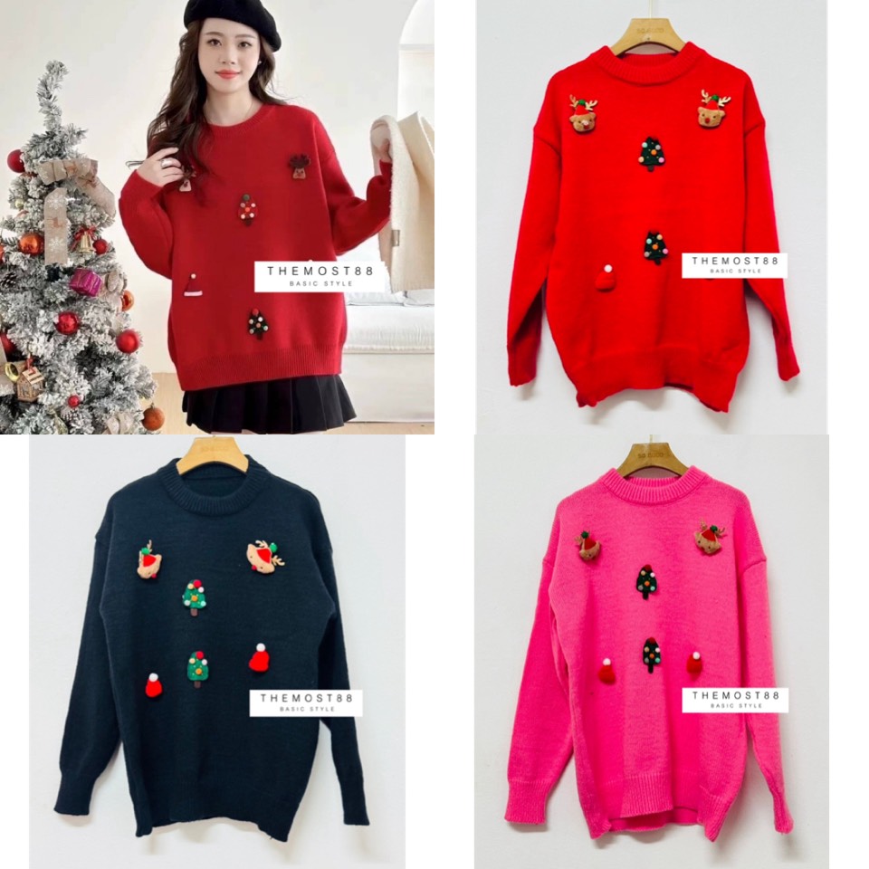 New Arrival knitted christmas sweater long sleeve ⛄️⛄️⛄️ 🎅🏻🧑🎄#ปาร์ตี้คริสต์มาสใกล้มาล้าวแม่จ๋า รุ่นนี้จิ้งๆมาก บอกเลยน่ารักสุดๆ ดีเทลเสื้อแขนยาวไหมพรมผ้าหนานุ่มแน่น เนื้อดีมว้ากกก... มาพร้อมต้นคริสต์มาส
