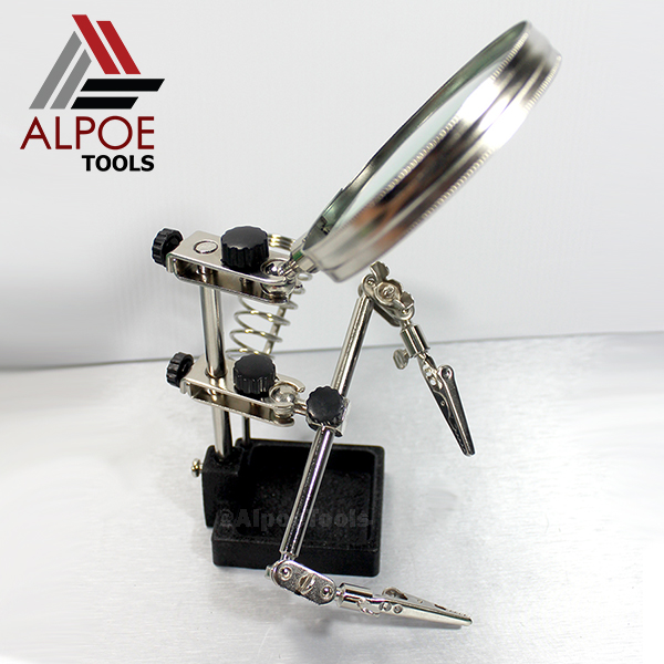 แว่นขยายตั้งโต๊ะ พร้อมตัวจับ และ ที่วางหัวแร้ง งานโลหะ รุ่น JM-508