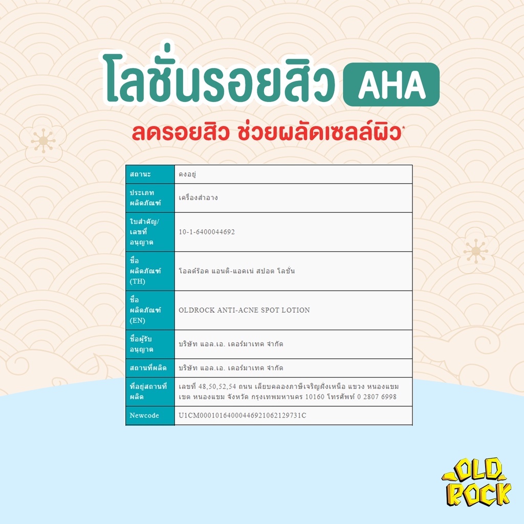 Old Rock Anti Acne Spot Lotion AHA โลชั่นลดรอยสิว ลดรอยแผล รอยแดง โอลด์ร๊อค แอนติ-แอคเน่ สปอต โลชั่น