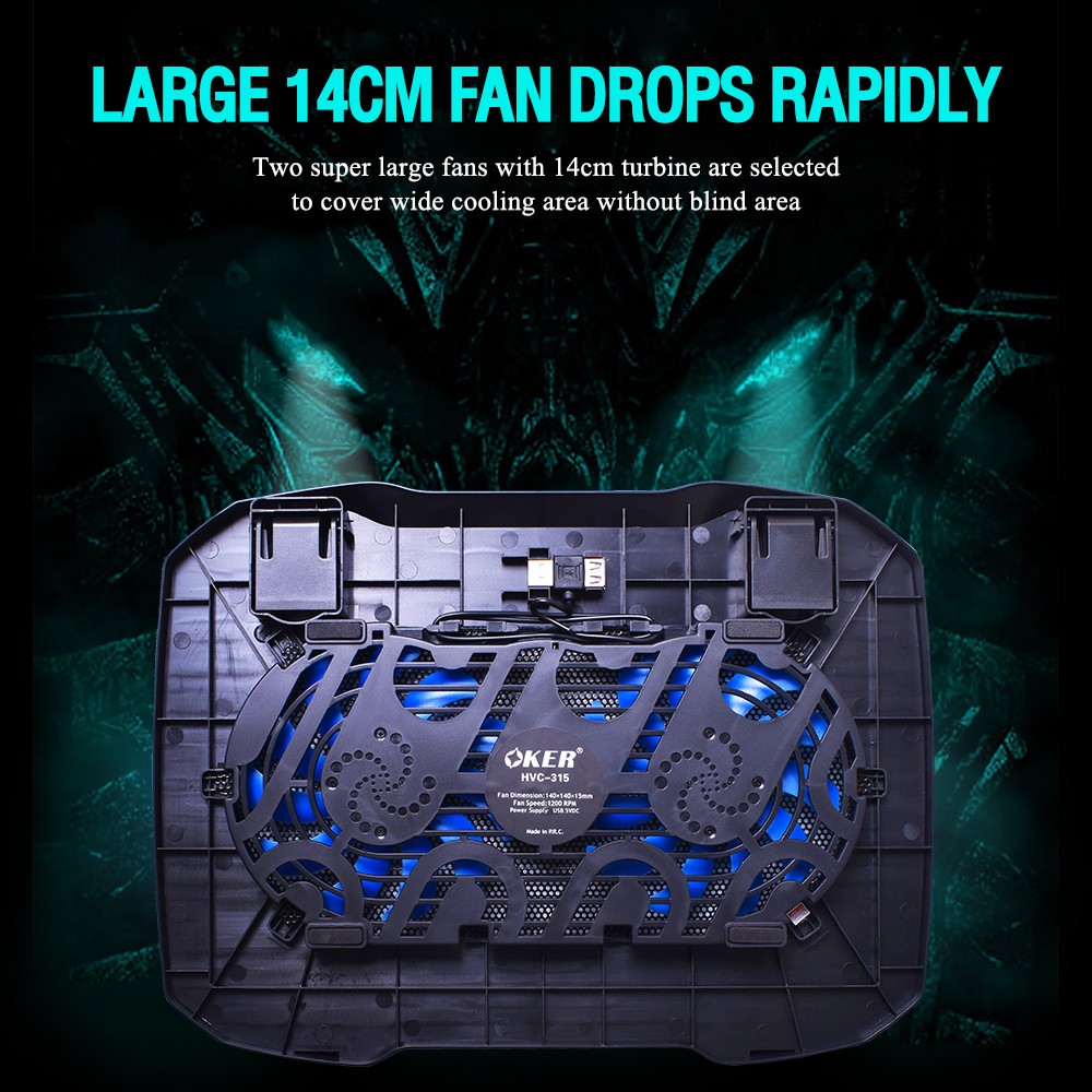 OKER HVC-315 OKER 2 Big FAN NOTEBOOK มีไฟ HVC315 FA-OK-NB-VC315