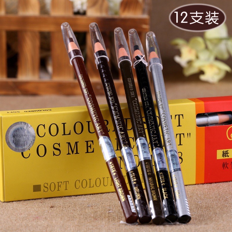 (12แท่ง/กล่อง) Coloured Soft Costful Pen No.1818 ดินสอเขียนคิ้วเชือกดึง คิ้วเชือก