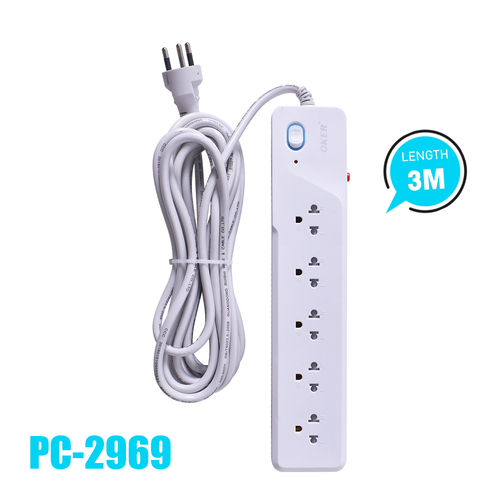 Oker ปลั๊กไฟ มาตราฐาน มอก. PC-2969 3 เมตร PG-OK-03-2969W