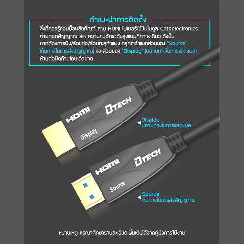DTECH HDMI Fiber Optic cable,V2.0 4K@60Hz *เช็คสินค้าก่อนสั่งซื้อ* SKU-02423