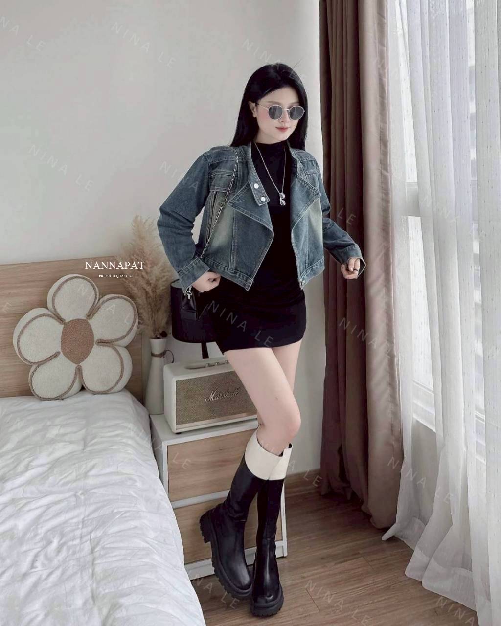 SET เสื้อยีนส์แท้ฟอก + เดรสผ้ายืดนุ่ม เข้ารูปเก็บทรงสวย จีบย้นด้านข้างเก๋ไก๋