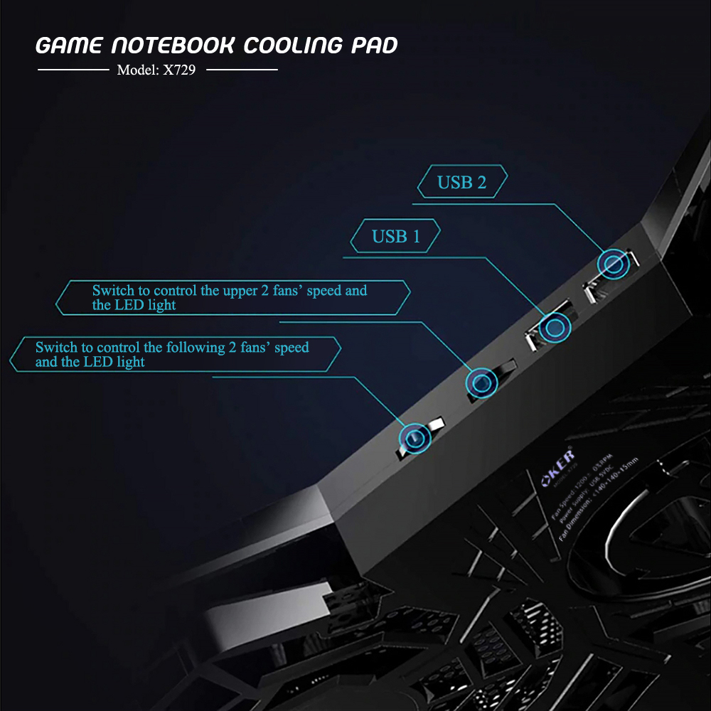 OKER X729 OKER 4 Big GAMING NOTEBOOK COOLING PAD FA-OK-NB-X729B