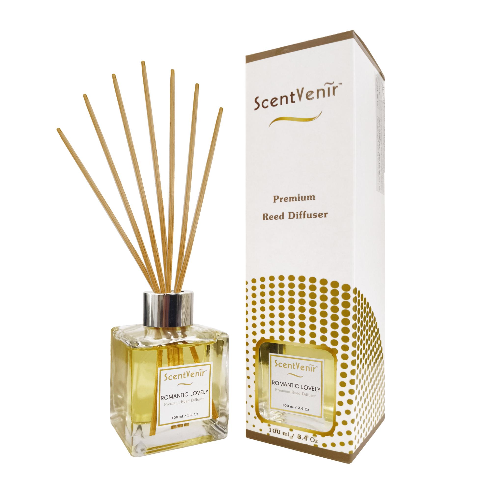 ScentVenir ROMANTIC LOVELY Scent Diffuser น้ำหอมกระจายกลิ่น น้ำหอมปรับอากาศ ไม้หวาย ก้านไม้ ก้านหวาย ก้านไม้หอม กลิ่น โรแมนติก เลิฟลี่ สัมผัสกับกลิ่นแห่งความหวาน อบอุ่น โรแมนติก อโรม่า สูตรน้ำมันหอมระเหยแท้กับหัวน้ำหอมเกรดสูง ขนาด 100ml ใช้นาน 5 เดือน