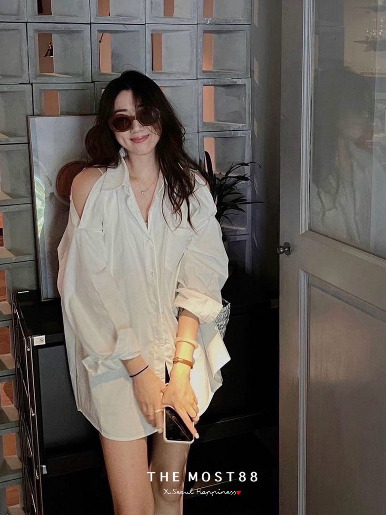 มินิเดรสเชิ้ตเปิดไหล่สุดเกร๋