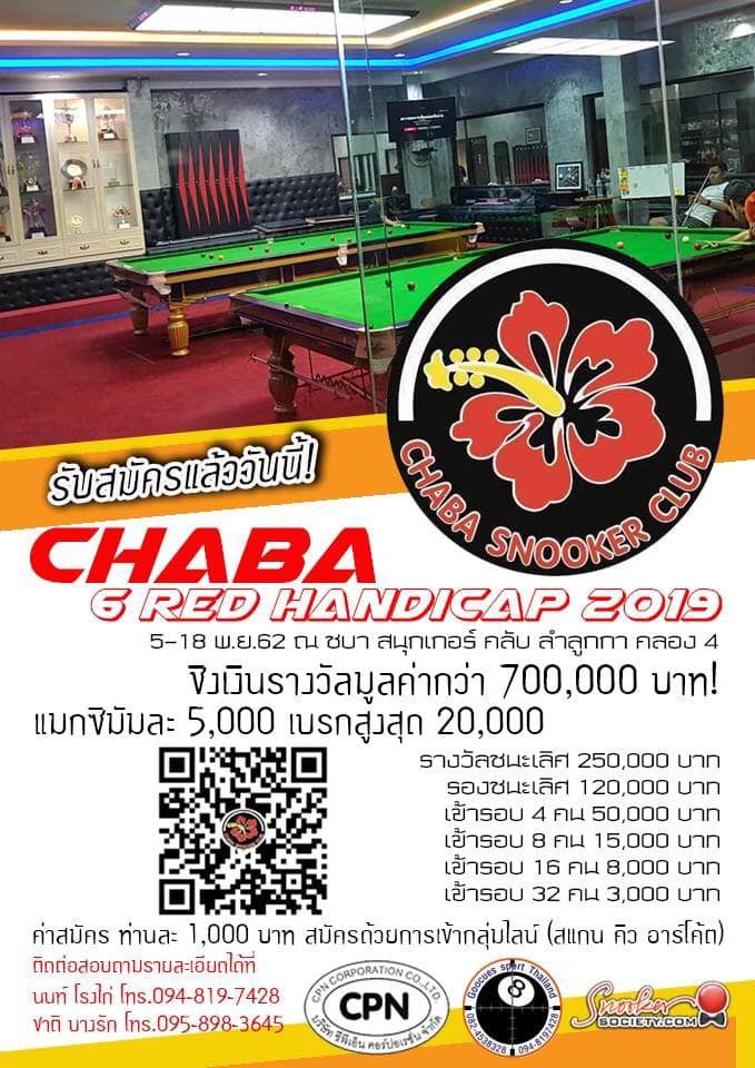 การแข่งขันสนุกเกอร์ ที่ร้านชบา สนุกเกอร์ คลับ ลำลูกกาคลอง 4 ชิงเงินรางวัลมากกว่า 700,000 บาท โดยรางวัลชนะเลิศจะได้รับรางวัล 250,000 บาท หากใครสนใจที่พักรายวันใกล้ร้านชบา สนุกเกอร์ คลับ ลำลูกกาคลอง 4 ห้องพักรายวันแถวปทุมธานี 