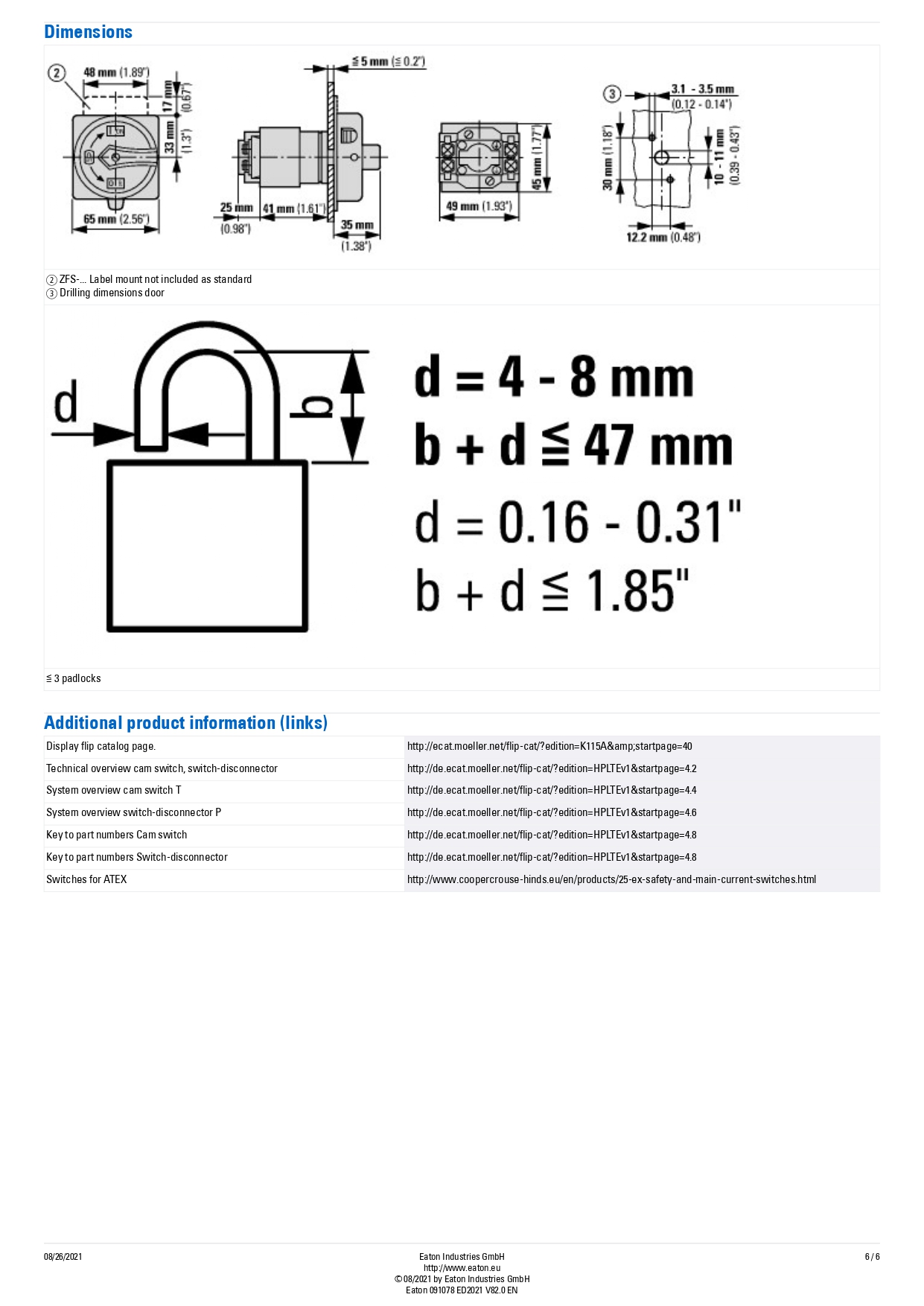 EATON : Main switch panel T0-1-102/EA/SVB 2P 20A