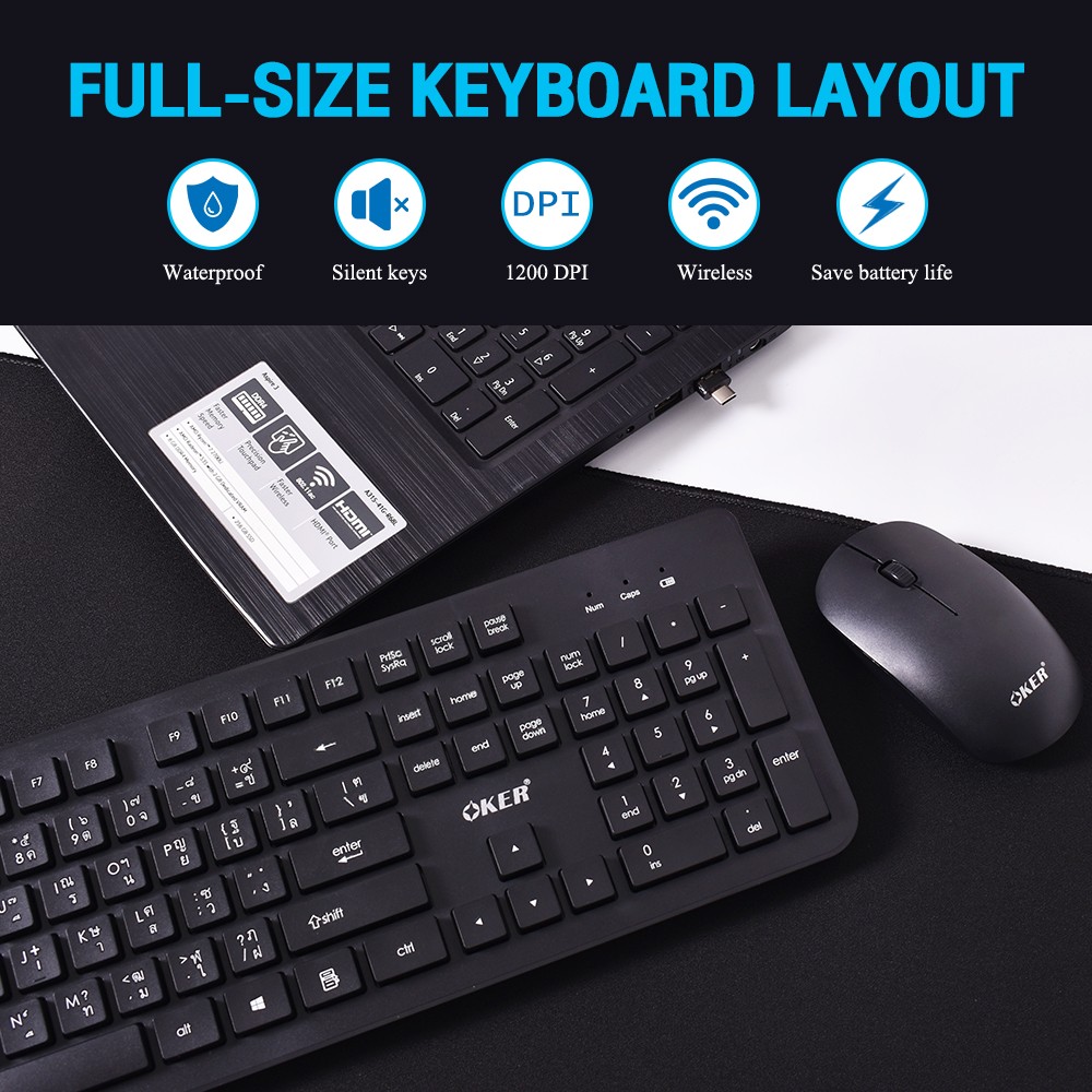 K-915 OKER 2.4G WIRELESS USB & TYPE-C KEYBOARD+ MOUSE KB-KM-OK-915BK