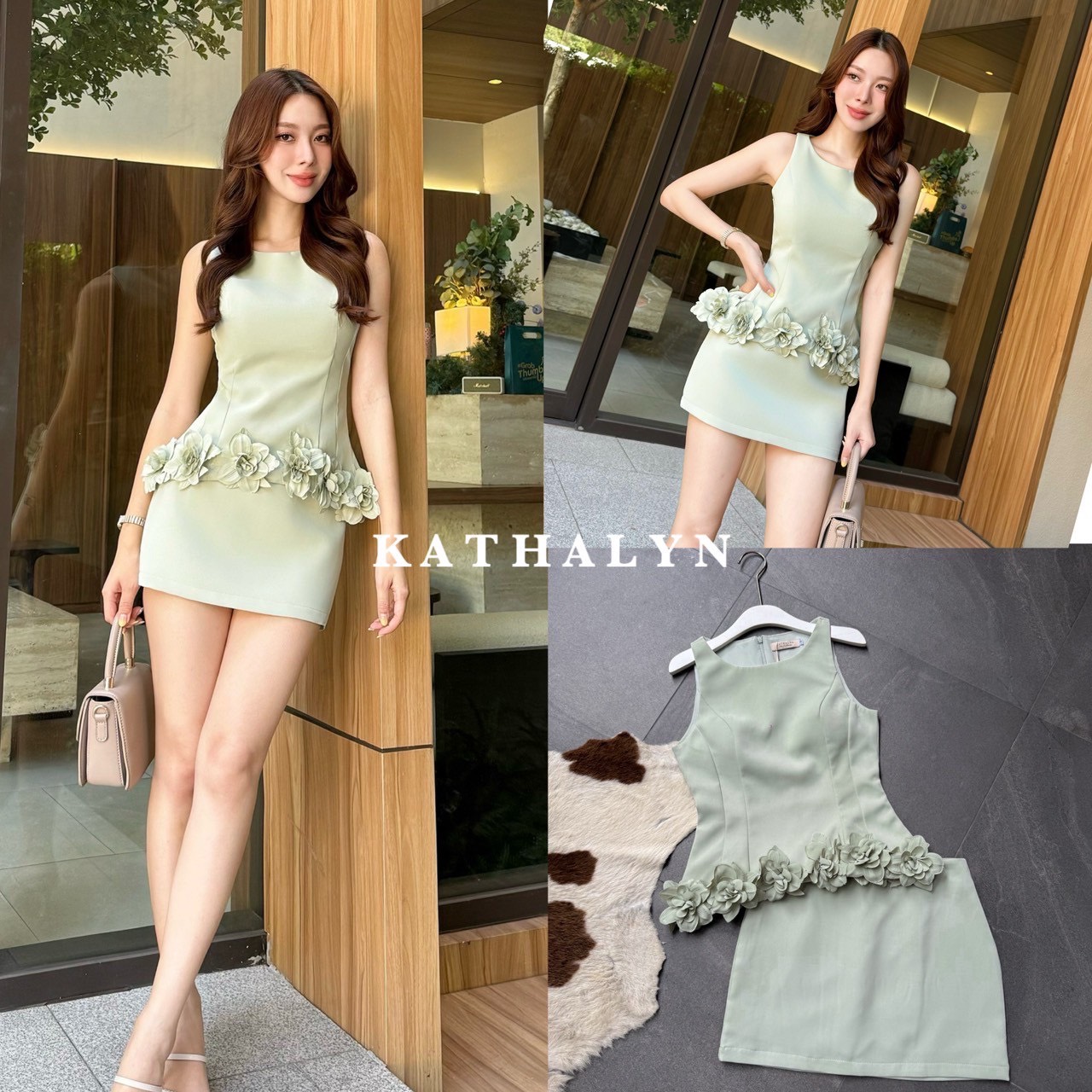 : ชุดเซ็ทเสื้อแขนกุด คอกลมทรงพอดีตัวใส่กำลังสวย มีบลาในตัวอย่างดีสีสวยขับผิวมาก เนื้อผ้าดีมีน้ำหนัก ปลายเสื้อเว้าโค้งดีไซน์เก๋สะดุดตาแต่งดอกไม้ประดิษฐุ์สุดหรูหราสีเดียวกันกับชุด แมทช์คู่กับกระโปรงสั้นทรงสวยความยาวกำลังพอดี