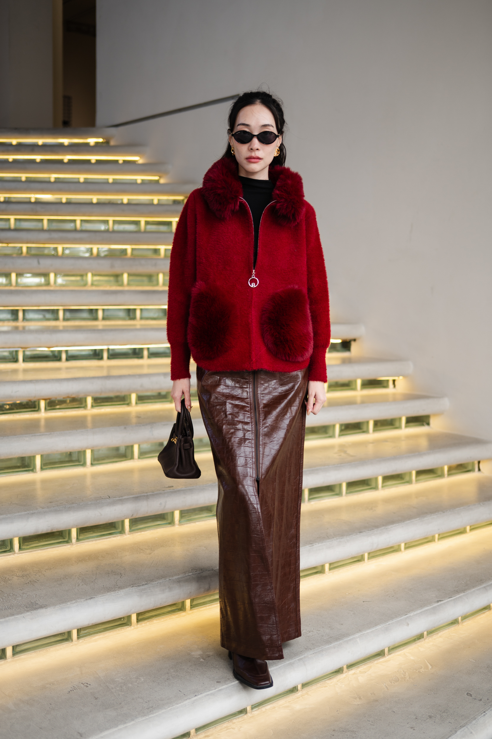 เสื้อกันหนาวขนเฟอร์แขนยาวปกขน