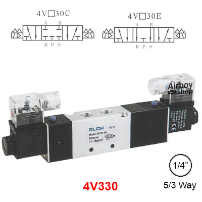 โซลินอยด์วาล์ว รุ่น 4V330-08C(Port1/4") 5/3 Double Coil