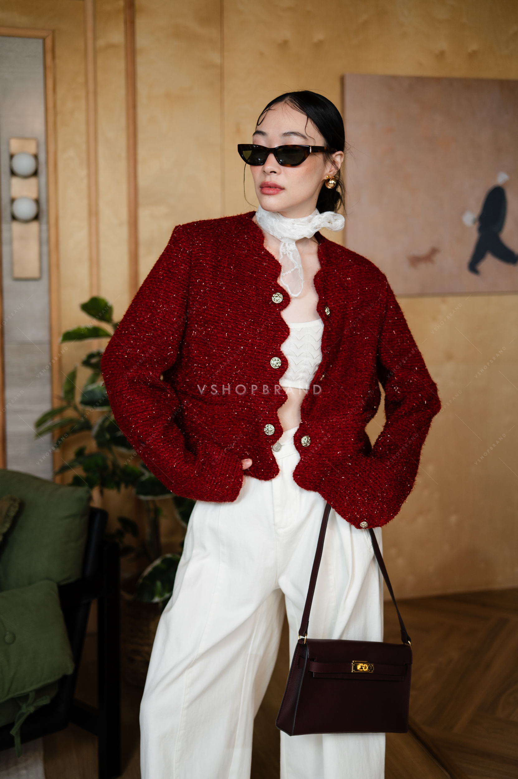 เสื้อคลุมทวิตแขนยาว กระดุมคู่ #vshopbrand #vshop #fashion #outfitoftheday #fashioninspo #newTop #koreatop #เสื้อไหมพรม #เสื้อแขนกุด #koreastyle #cuteshirt #colortshirt #เสื้อคลุม