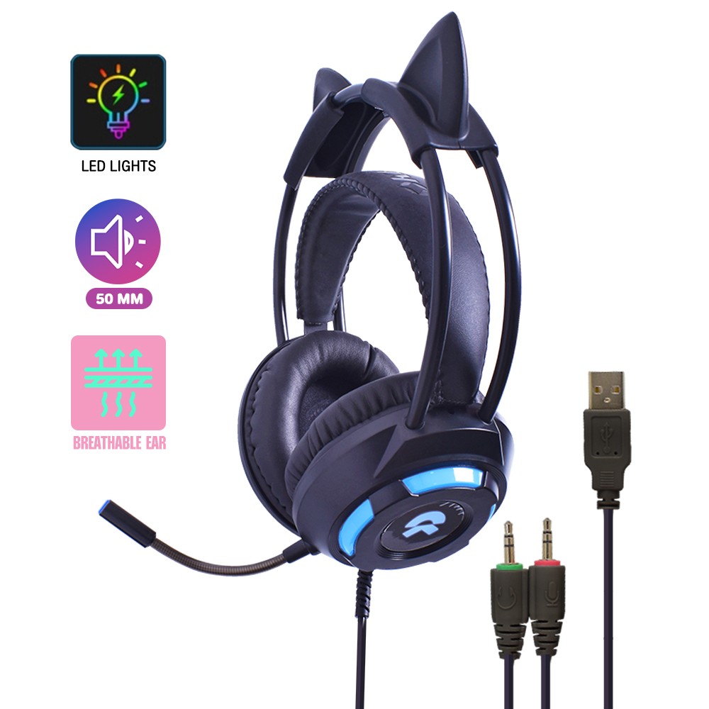 OKER X99 HI-FI STEREO HEADSET+MIC GAMING USB+3.5 (มีหูแมว) HP-HM-OK-X99BK