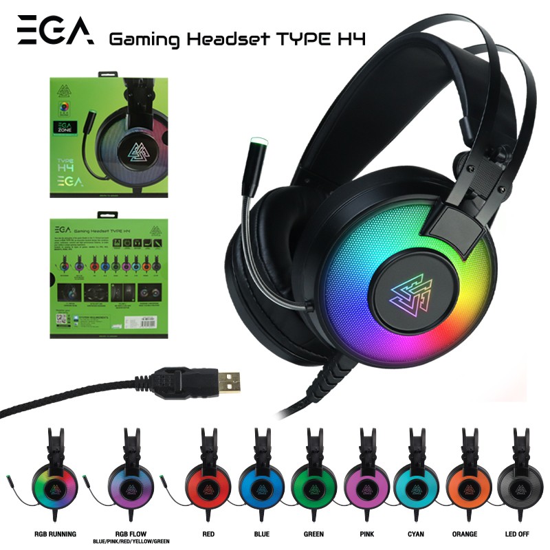 EGA TYPE H4 HEADPHONE + MIC USB มีไฟ SKU-01628