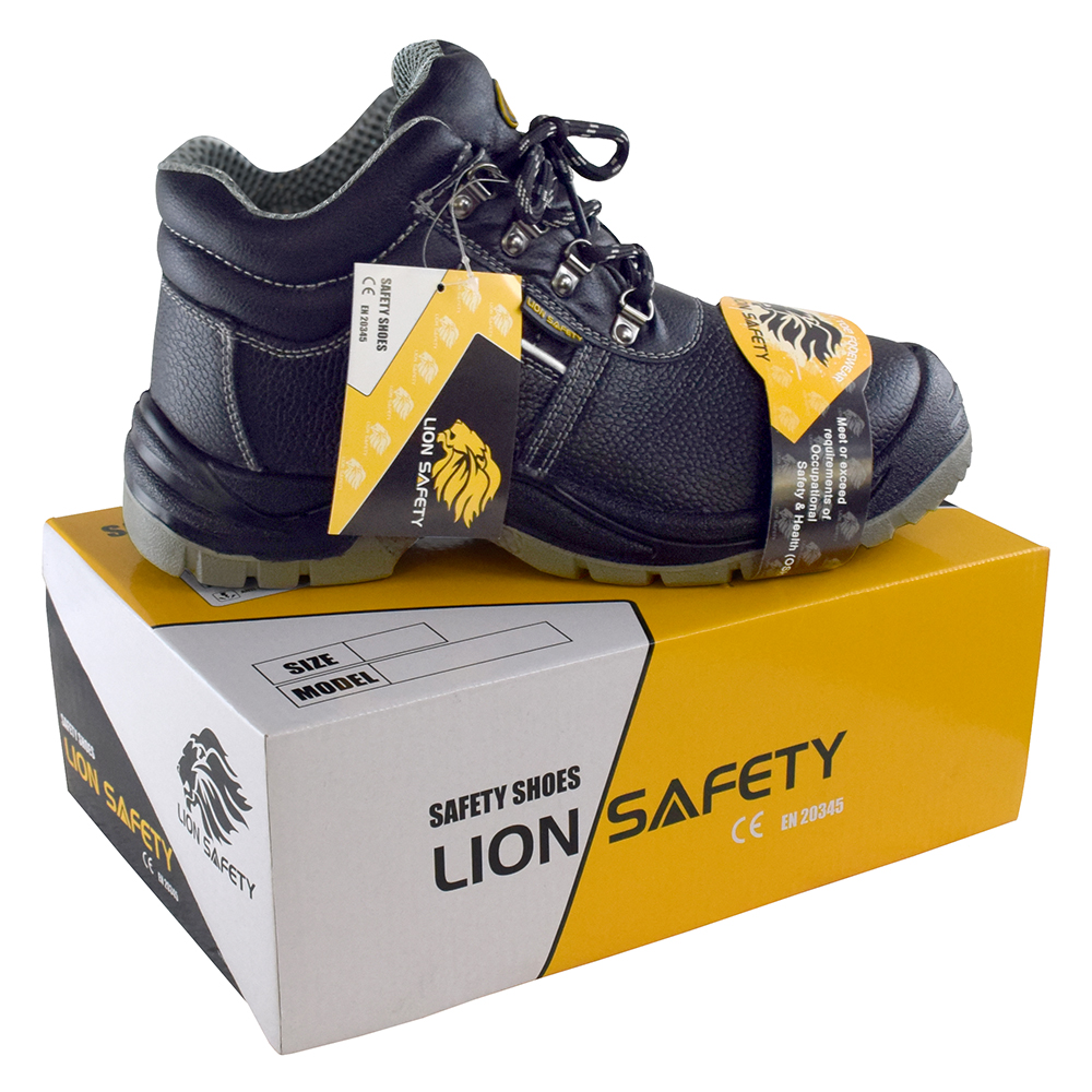 LION SAFETY รองเท้าเซฟตี้ ไลอ้อน รุ่น หุ้มข้อ หนังวัวแท้ พื้นพียู หัวเหล็ก พื้นเสริมเหล็ก