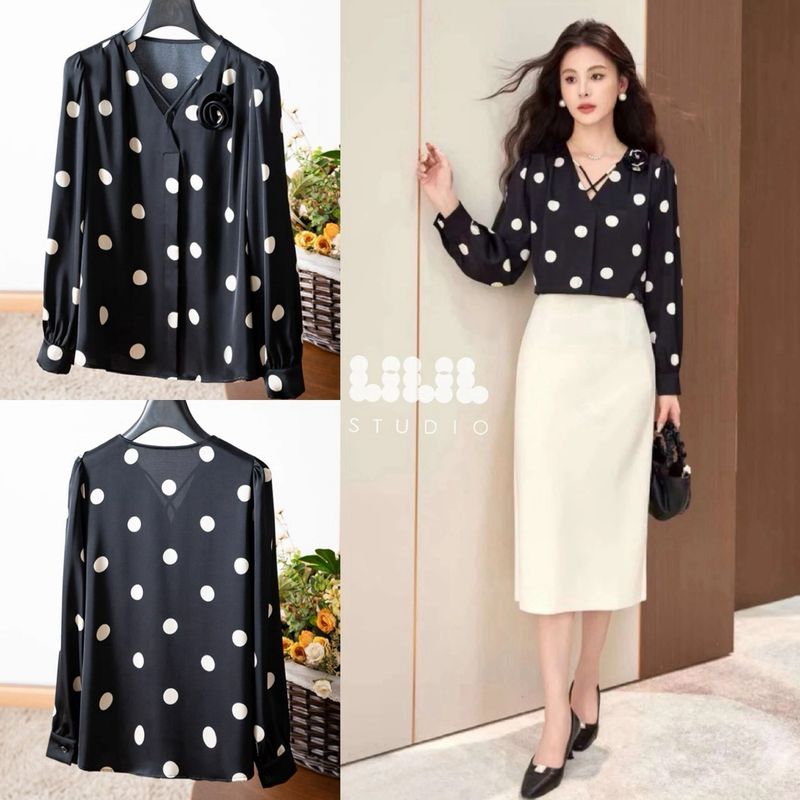 เสื้อซาตินลายจุด ใส่สบายมาก งานคุณภาพใส่สวย อินๆ ต้องมีนะคะสาวๆ