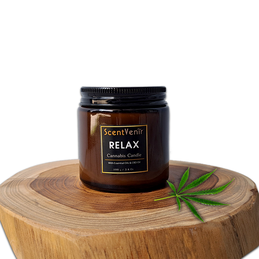 เทียนหอมไขถั่วเหลือง อโรม่า กลิ่นกัญชา Cannabis Soy Candle ผสม น้ำมัน CBD Oil และเชียบัตเตอร์ - 2 In 1 ใช้นวดตัวได้