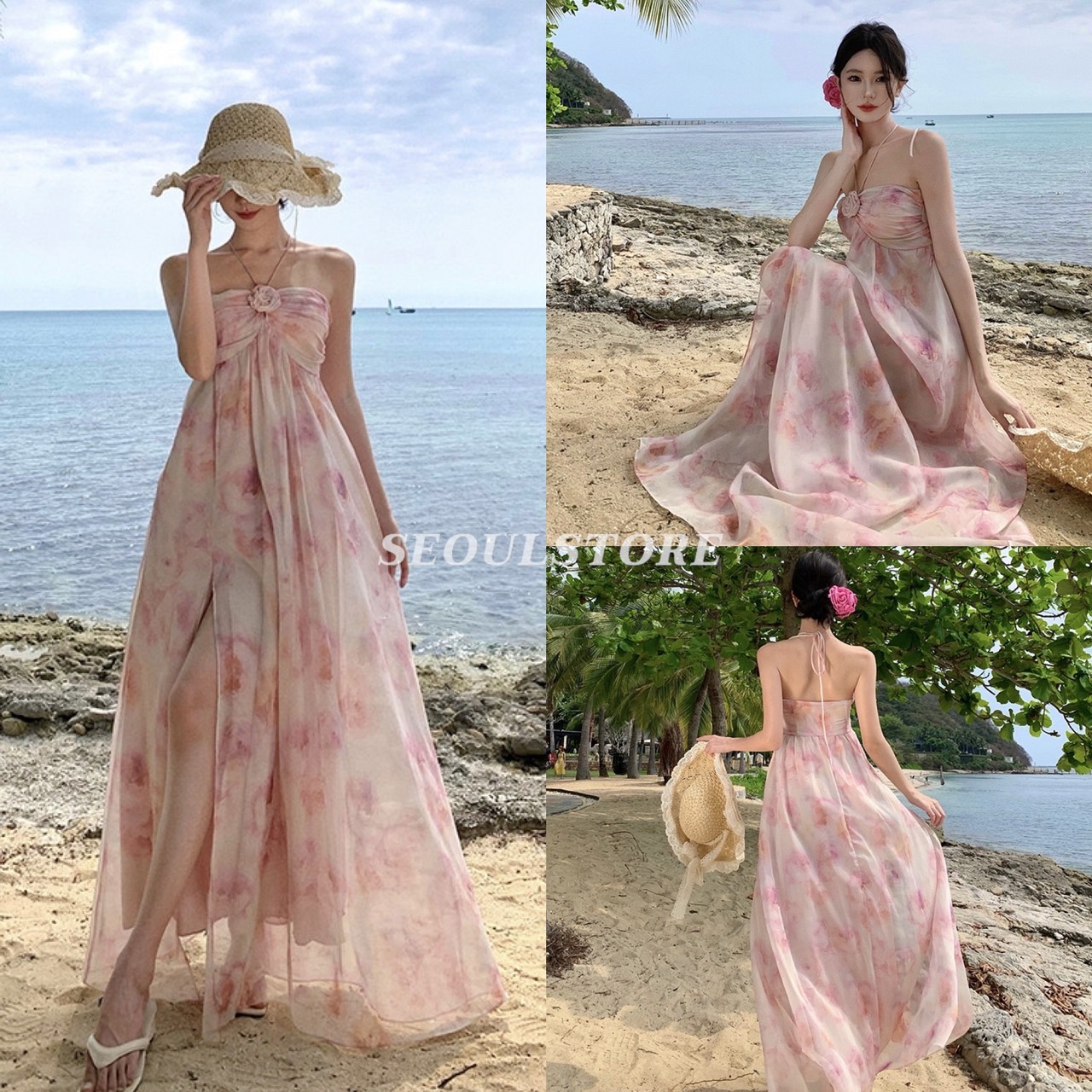 :เดรสยาว เกาะอก สีโทนชมพูลายดอกไม้ทั้งตัว มีสายคล้องคอผูกโบว์ได้ มีซับใน ดีไซส์ผ่าหน้าขา ใส่ออกงาน ไปทะเล ไปคาเฟ่ สไตล์ลุคสาวหวาน งานนำเข้า Premium Qualityเนื้อผ้าคุณภาพดี คั๊ตติ๊งเนี๊ยบ ใส่พริ้วสวย