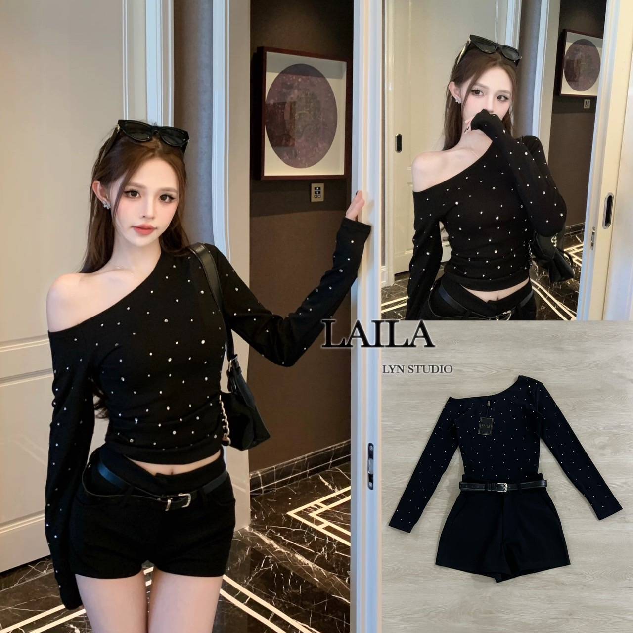 SET เสื้อ+กางเกง+เข็มขัด เสื้อแขนยาวทรงเบี่ยงไหล่ ตัวแสื้อแต่งปักเพชรทั้วลำตัวเพิ่มความโดนเด่น เนื้อผ้าใส่กำลังดี มาพร้อมกางเกงขาสั้นแต่งกระเป๋าข้างพร้อมเข็มขัดหนังสีดำแต่งอะไหล่หัวสีเงิน งานเก๋ สวยแมชเข้าเซ็ทลงตัวสุดๆค่า #byLaila #ชุดเซ็ท #เสื้อแขนยาว #เ
