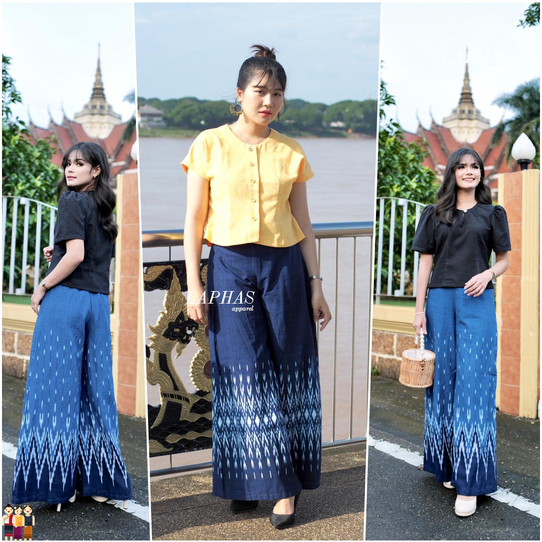 กางเกงขาบาน [มีสีให้เลือก] สม็อคหลัง + ซิปข้าง เอวสูง ใส่ออกงาน ใส่ทำงาน LOOM Women Clothing