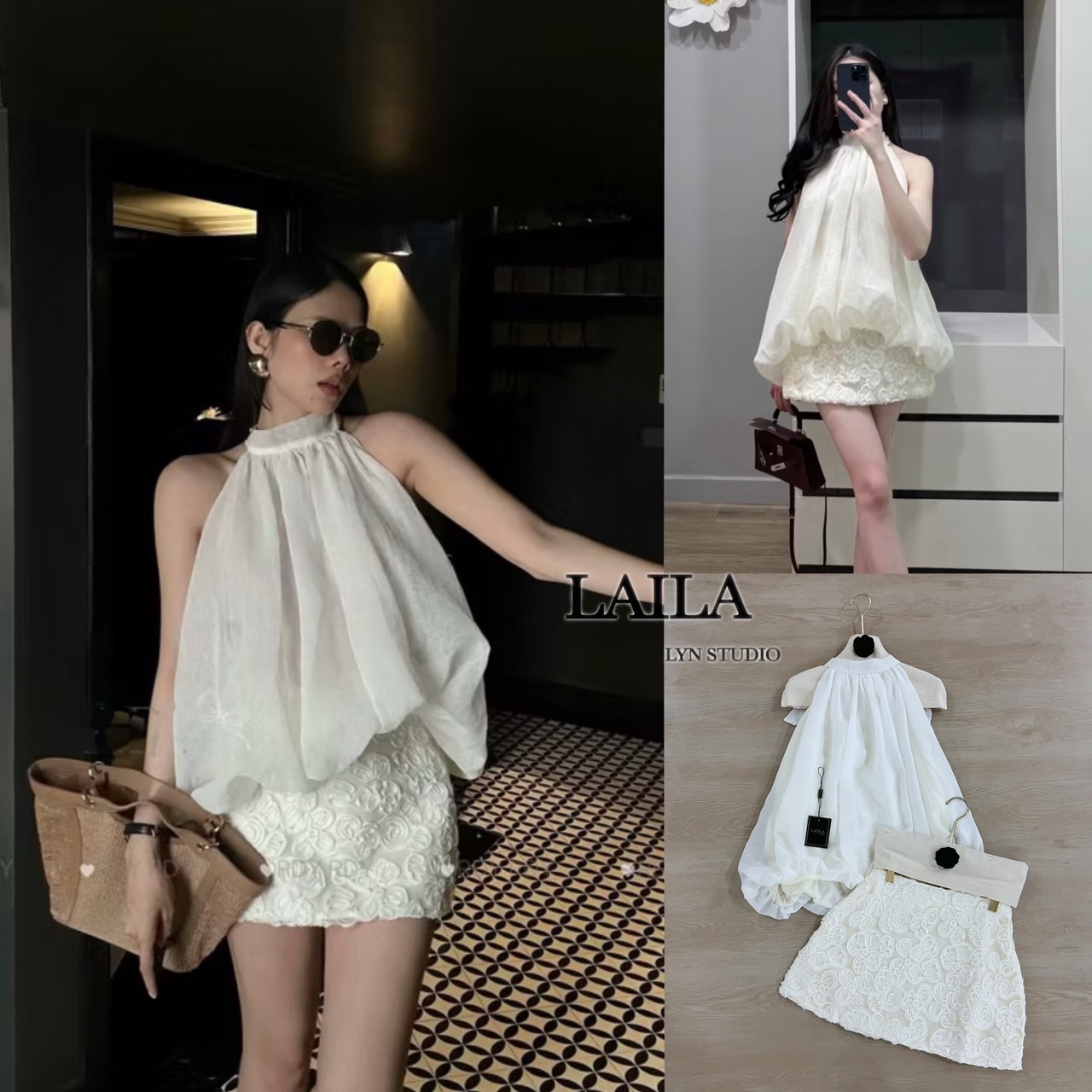 Detail: setเสื้อ+กระโปรง เสื้อแขนกุดทรงคอปีน งานผ้าชีฟองพองสวย ช่วงปลายเสื้อดีไซน์แต่งพองทรงบอลลูนรอบตัว เสื้อผ้าสวยสุดๆ มาพร้อมกระโปรงทรงสั้นทรงเข้ารูปสวย แต่งปักดอกไม้3Dทั้งลำตัว มาในโทนสีครีมซอฟๆ ลุคสวยแพงสไตล์สาวเวียดนามสุดๆ **งานแฟชั่นนำเข้าby laila*