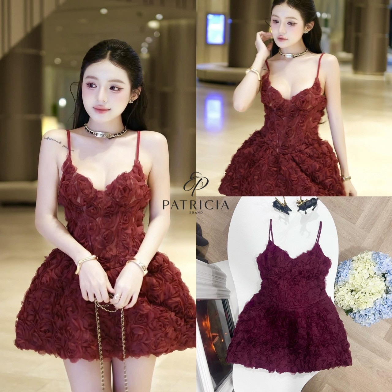 เดรสดอกไม้ 3D🌺 เดรสสีแดงชุดนี้จะใช้ผ้าลายดอกไม้ 3D เนื้อนิ่ม ไม่คัน เป็นเดรสทรงเข้ารูป ทรงสายเดี่ยว ตรงสายสามารถปรับระดับได้ อกมีฟองน้ำเย็บติดอย่างดี