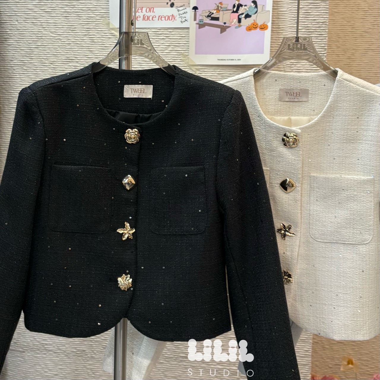 ⭐️Girly tweed Jacket⭐️ เสื้อคลุมผ้าทวีตงานผ้าลูกคุณ ตัดเย็บเนี้ยบ กระดุมโรสโกลด์ดูดีมาก ห้ามพลาด งานต้องมีค่ะ😘
