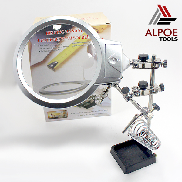 แว่นขยายตั้งโต๊ะ พร้อมแขนจับ มีไฟ รุ่น MG16129-B ถอดประกอบได้ ปรับระดับได้