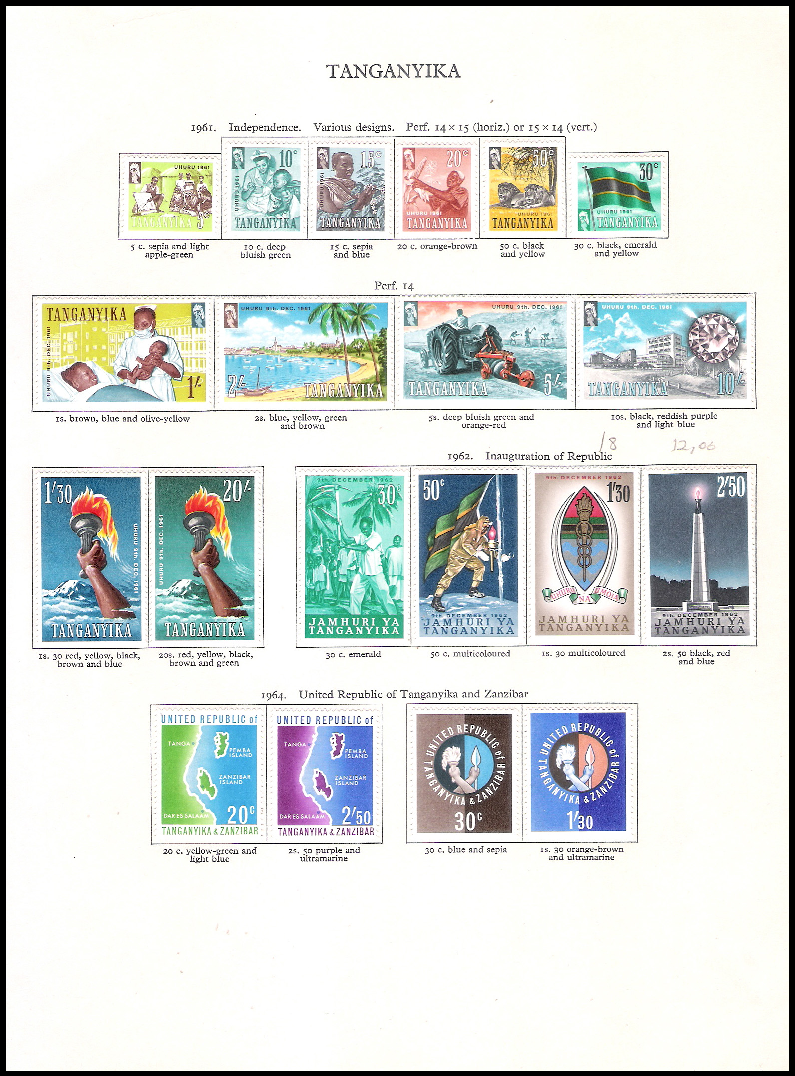 2 SHEETS 1961-1969 Tanganyika (Tanzania) (44 Stamps)