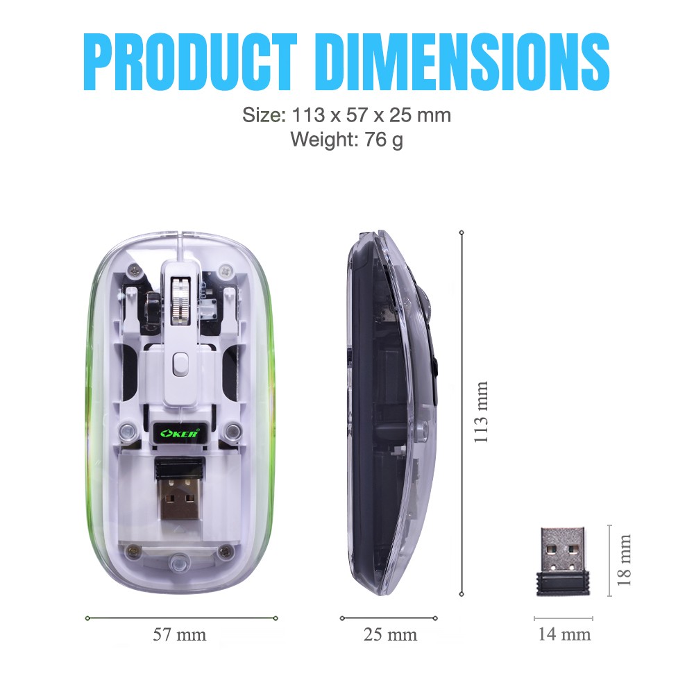 OKER T47 WIRELESS MOUSE BLUETOOTH TRANSPARENT SKU-02961