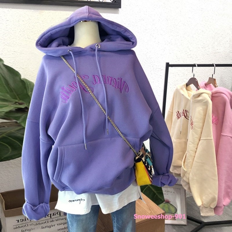 เสื้อฮู้ดกันหนาวบุขนหนาทรงเบสิคกระเป๋าคู่หนาเหมาะกับอุณหภูมิ 10 ถึง 20 องศา