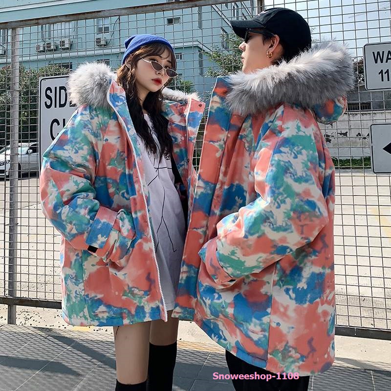 เสื้อกันลมกันหิมะ เสื้อโค้ทบิ๊กไซส์ ลายพรางฮู้ดใหญ่เฟอร์ถอดแยกได้ มี 2 สี ของจริงเล็กกว่าตารางไซ (เผื่อไซเพิ่ม 7 นิ้วด้วยนะคะ)