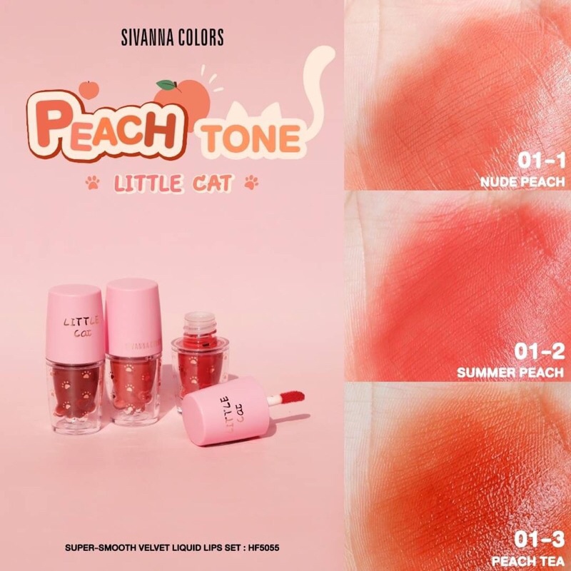 SIVANNA COLORS LITTLE CAT SUPER-SMOOTH VELVET LIQUID LIPS SET HF5055 สิวันนา ลิปจุ่ม เนื้อแมท เนื้อกลอส