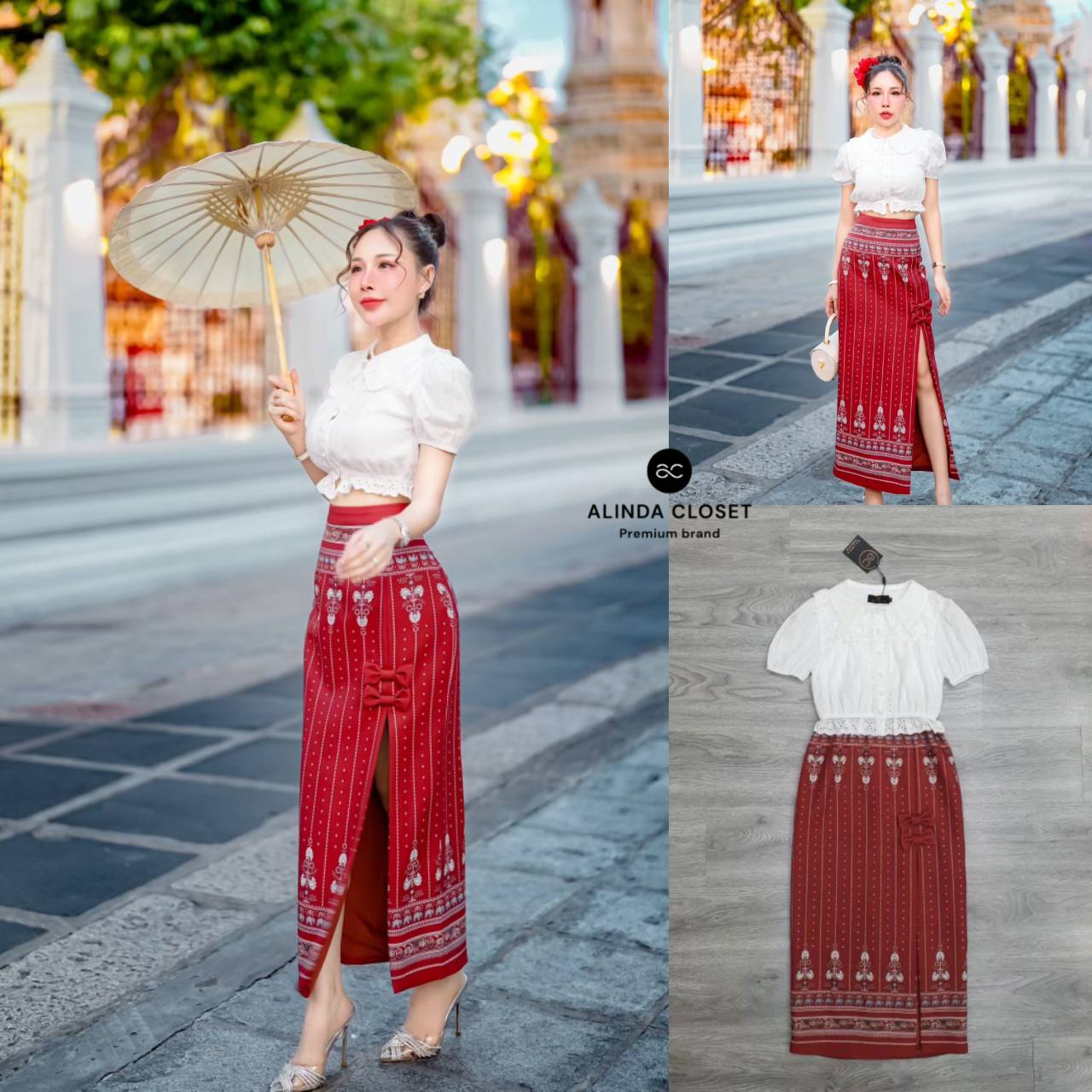 Tag : ❥𝐀𝐋𝐈𝐍𝐃𝐀 Code : #F08278 Detail : ชุดเซ็ทผ้าไทยประยุกต์เข้าใหม่ค่ะ ชุดนี้ตัวเสื้อเป็นเสื้อคอปกสีขาว กระดุมหน้า แขนสั้นจั๊มปลายแขน แต่งระบายผ้าลูกไม้ที่ชายเสื้อ เนื้อผ้าดีมากกก ทรงสวย ใส่สบายมากๆๆ