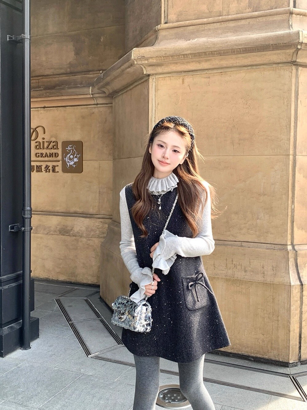 MAYA SHOP 5085# Set 2 pcs เสื้อแขนยาว ลาย polka dot + เดรสแขนกุด คอบัว งานซิปหลัง เนื้อผ้าดี มีซับใน งานสวย